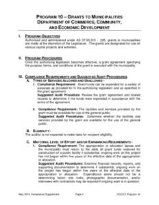 PROGRAM 10 – GRANTS TO MUNICIPALITIES DEPARTMENT OF COMMERCE, COMMUNITY, AND ECONOMIC DEVELOPMENT I.  PROGRAM OBJECTIVES