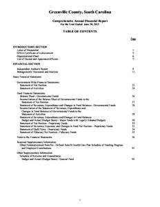 Greenville County, South Carolina Comprehensive Annual Financial Report For the Year Ended June 30, 2013 TABLE OF CONTENTS Page