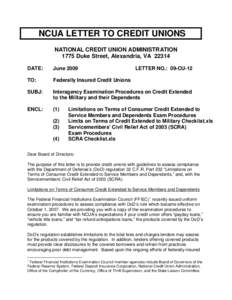 NCUA LETTER TO CREDIT UNIONS NATIONAL CREDIT UNION ADMINISTRATION 1775 Duke Street, Alexandria, VA[removed]DATE:  June 2009