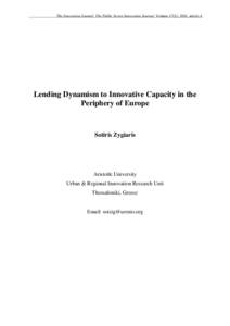 The Innovation Journal: The Public Sector Innovation Journal, Volume 17(2), 2012, article 4.  Lending Dynamism to Innovative Capacity in the Periphery of Europe  Sotiris Zygiaris