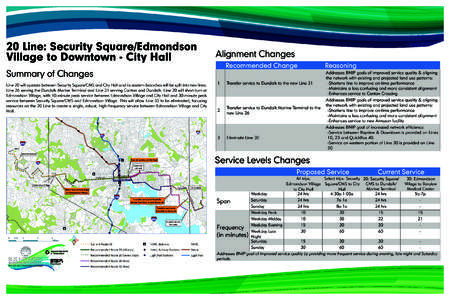 20 Line: Security Square/Edmondson Village to Downtown - City Hall Alignment Changes Recommended Change