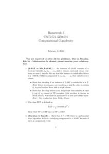 Homework I CSCI-GAComputational Complexity February 8, 2014