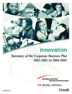 innovation Summary of the Corporate Business Plan[removed]to[removed]RC4184(E) Rev. 02