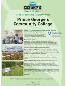 Green Registry 2015 Leadership Award Winner Prince George’s Community College About Prince George’s Community College