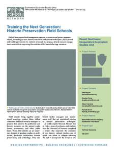 Cooperative Ecosystem Studies Units[removed]C Street NW, Room 2737 • Washington, DC 20240 • [removed] • www.cesu.org Training the Next Generation: Historic Preservation Field Schools