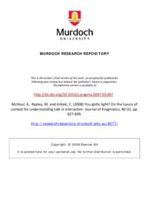 MURDOCH RESEARCH REPOSITORY  This is the author’s final version of the work, as accepted for publication following peer review but without the publisher’s layout or pagination. The definitive version is available at