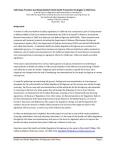 Safe Sleep Practices and Sleep Related Infant Death Prevention Strategies in Child Care A White Paper on Regulatory Recommendations submitted to The California Department of Social Services Community Care Licensing Divis