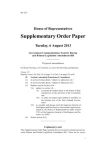 No 313  House of Representatives Supplementary Order Paper Tuesday, 6 August 2013