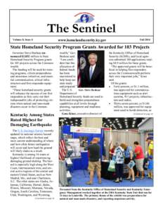 The Sentinel www.homelandsecurity.ky.gov Volume 8, Issue 4  Fall 2014