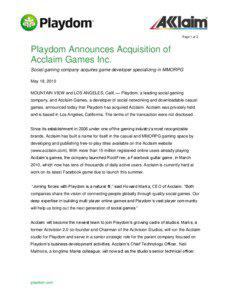 Page 1 of 2  Playdom Announces Acquisition of