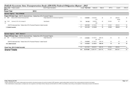 DeKalb Sycamore Area Transportation Study (DSATS) Federal Obligation Report[removed]