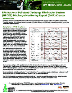 Accelerated Technology Laboratories, Inc.  EPA NPDES DMR Creator EPA National Pollutant Discharge Elimination System (NPDES) Discharge Monitoring Report (DMR) Creator EPA NPDES DMR