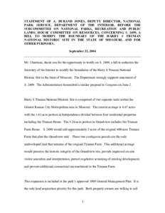 STATEMENT OF ________, DEPARTMENT OF THE INTERIOR, BEFORE THE SUBCOMMITTEE ON NATIONAL PARKS, RECREATION AND PUBLIC LANDS, HOU