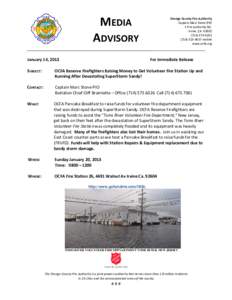 MEDIA ADVISORY January 14, 2013 Orange County Fire Authority Captain Marc Stone/PIO