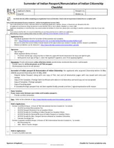 Surrender of Indian Passport/Renunciation of Indian Citizenship Checklist Applicant’s Name Passport no.