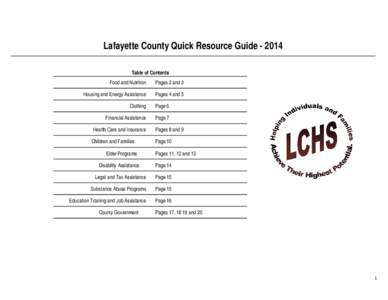 Lafayette County Quick Resource Guide[removed]Table of Contents Food and Nutrition Pages 2 and 3
