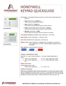 HONEYWELL KEYPAD QUICKGUIDE Arm System – All protected windows and doors must be closed. Ready light should be green.  Away—Press # Key + 2 (Away) Key Arms all devices including motion detectors.