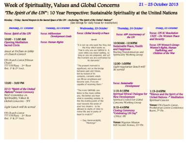 21 ² 25 OctoberWeek of Spirituality, Values and Global Concerns 