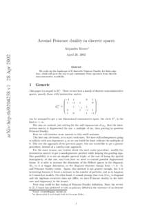 Around Poincare duality in discrete spaces  arXiv:hep-th[removed]v1 28 Apr 2002 Alejandro Rivero∗ April 28, 2002