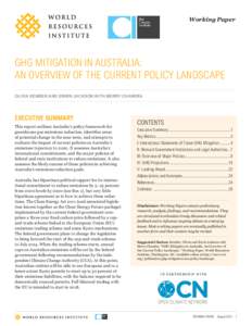 Working Paper  GHG Mitigation in Australia: An Overview of the Current Policy Landscape OLIVIA KEMBER AND ERWIN JACKSON WITH MERRY CHANDRA