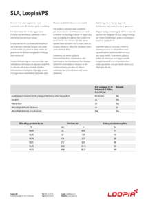 SLA, LoopiaVPS Servern övervakas dygnet runt med automtiskt larm till tekniker under beredskap. Vid felanmälan där fel inte ligger inom Loopias ansvarsområde debiterar vi 1499:inkl moms per påbörjad timme. Loopia a