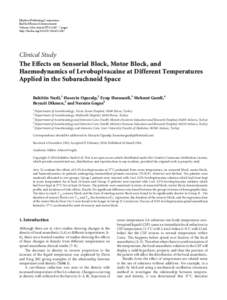 The Effects on Sensorial Block, Motor Block, and Haemodynamics of Levobupivacaine at Different Temperatures Applied in the Subarachnoid Space