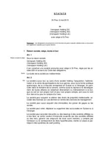 STATUTS St-Prex, 6 mai 2015 de Vetropack Holding SA (Vetropack Holding AG) (Vetropack Holding Ltd.)