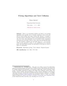 "Pricing algorithm and collusion (Job Market Paper)"
