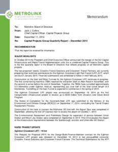 Memorandum To: Metrolinx Board of Directors  From: