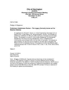 City of Harrington AGENDA Planning & Zoning Commission Meeting City Hall, 106 Dorman Street December 18, 2014 6:30 p.m.