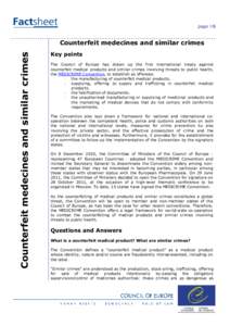 page 1/5  Counterfeit medecines and similar crimes Counterfeit medecines and similar crimes Key points