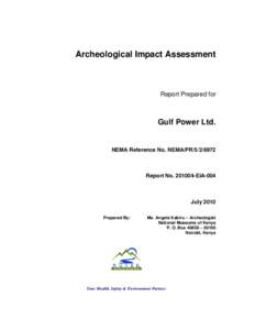 Archeological Impact Assessment  Report Prepared for Gulf Power Ltd.
