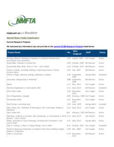 FEBRUARY[removed]e-Newsletter National Motor Freight Classification Current Research Projects