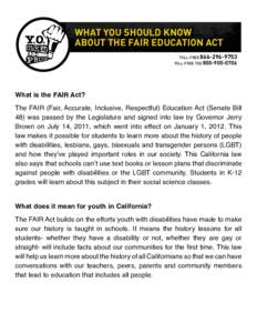 WHAT YOU SHOULD KNOW ABOUT THE FAIR EDUCATION ACT TOLL-FREE[removed]TOLL-FREE TDD[removed]