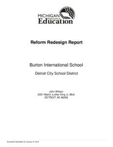 Reform Redesign Report  Burton International School Detroit City School District  John Wilson