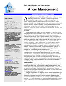 Early Identification and Intervention  Anger Management RESOURCES: Eggert, L[removed]Anger Management for Youth: Stemming