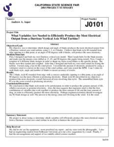 CALIFORNIA STATE SCIENCE FAIR 2003 PROJECT SUMMARY Name(s)  Andrew A. Asper