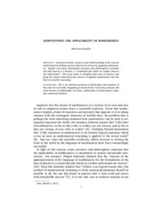 DEMYSTIFYING THE APPLICABILITY OF MATHEMATICS NICOLAS FILLION A BSTRACT. Essential tensions remain in our understanding of the reasons underlying the striking success achieved in science by applying mathematics. Wigner a