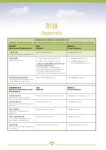 附錄 Appendix 商務委員會曾聯繫的主要機構和商會 Major Organisations and Associations in Contact with the Business Council 政府部門