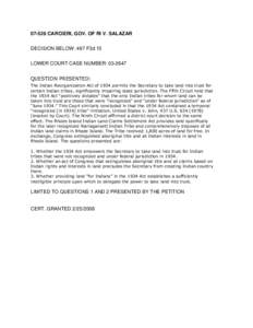 Rhode Island / Indian Territory / Economy of Rhode Island / Narragansett land claim / Indian Reorganization Act / Narragansett people / Aboriginal title / Carcieri v. Salazar / Joint Tribal Council of the Passamaquoddy Tribe v. Morton / Law / Aboriginal title in the United States / Narragansett tribe