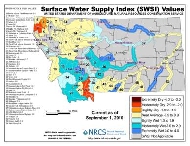 Surface Water Supply Index (SWSI) Values  RIVER INDEX & SWSI VALUES 1 Marias above Tiber Reservoir[removed]Tobacco -0.8