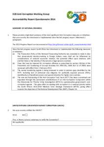 G20	
  Anti-­‐Corruption	
  Working	
  Group	
  	
    	
   Accountability	
  Report	
  Questionnaire	
  2014	
   	
  