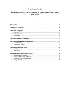 System Engineering Plan  Sensor Networks for the Study of Heterogeneous Fluxes in Lakes  Introduction................................................................................................................... 2