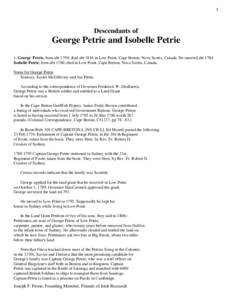 1  Descendants of George Petrie and Isobelle Petrie 1