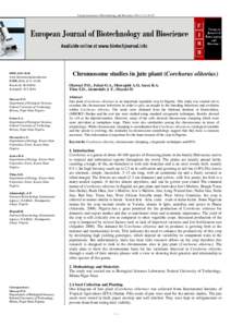 European Journal of Biotechnology and Bioscience 2014; 2 (1): [removed]ISSN: [removed]www.biosciencejournals.com EJBB 2014; 2 (1): 01-03 Received: [removed]