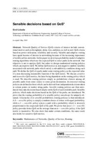 CMS 1: 1–[removed]DOI: [removed]s10287[removed]Sensible decisions based on QoS Erol Gelenbe Department of Electrical and Electronic Engineering, Imperial College of Science,