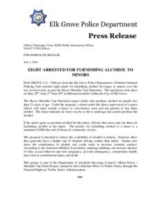 EGPD Press Release - Eight Arrested During Decoy Shoulder Tap Operation