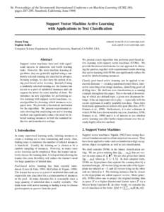 In Proceedings of the Seventeenth International Conference on Machine Learning (ICML-00), pages[removed], Stanford, California, June 1998 Support Vector Machine Active Learning with Applications to Text Classification