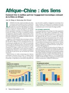 Afrique–Chine : des liens[removed]Comment tirer le meilleur parti de l’engagement économique croissant   de la Chine en Afrique Jian-Ye Wang et Abdoulaye Bio-Tchané  L