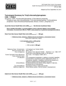Tris(2-chloroethyl)phosphate, TCEP, [removed]Toxicological Summary Sheet  Minnesota Department of Health  September 30, 2013